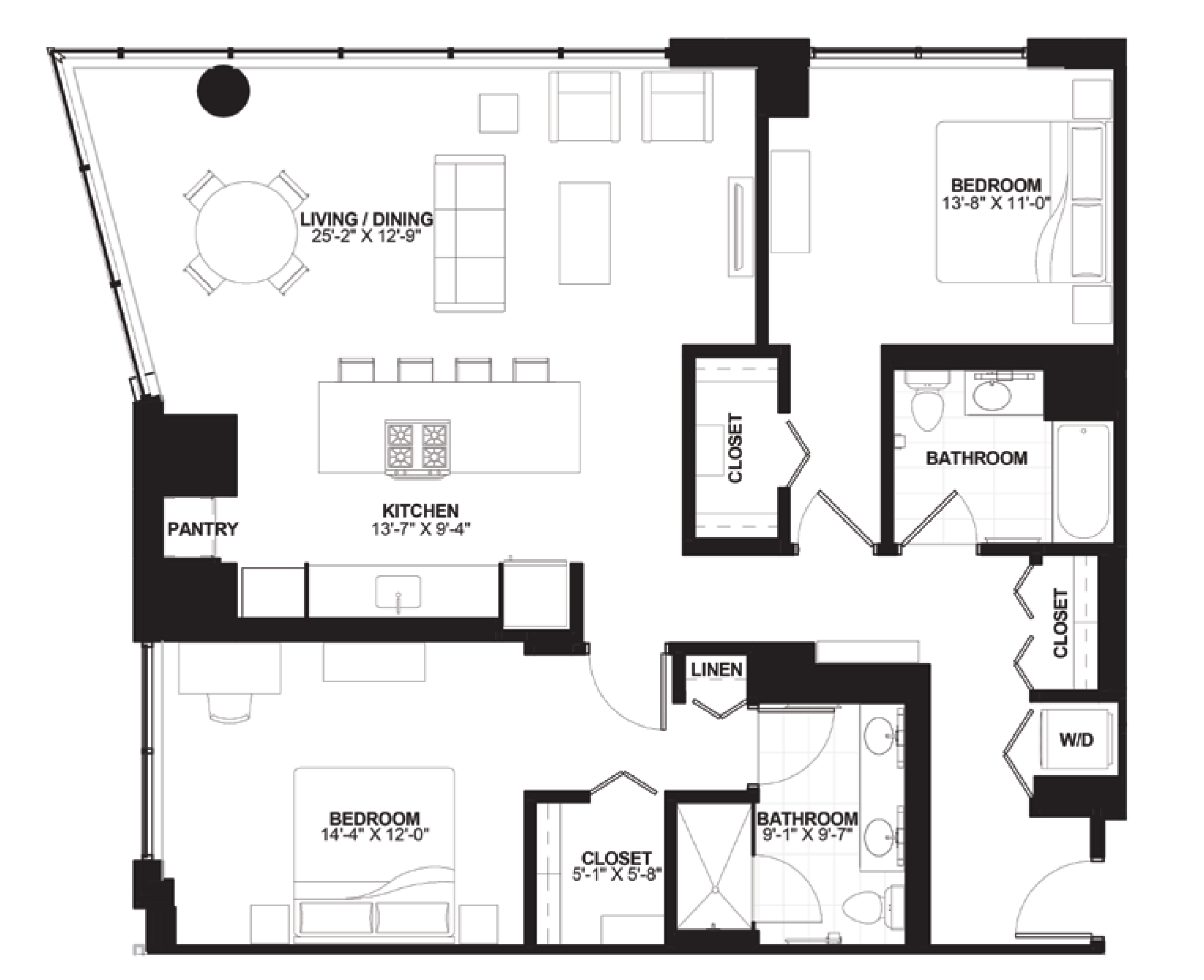 Unit 1 — 2 bedroom floor plan, 1,420 sq ft at Sienna Chicago