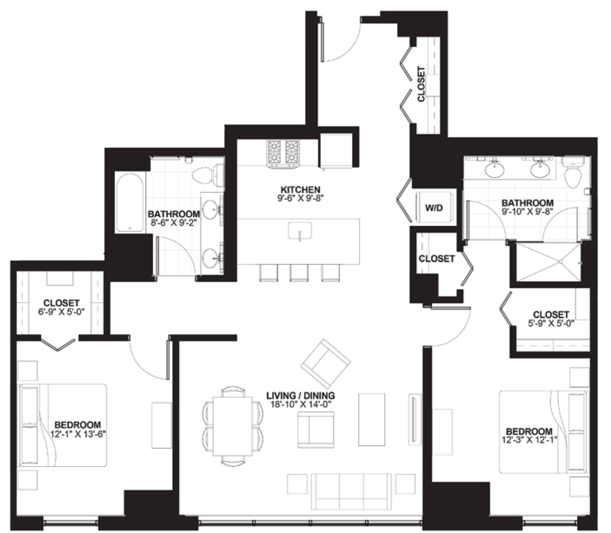 Unit 10 — 2 bedroom floor plan, 1,405 sq ft at Sienna Chicago