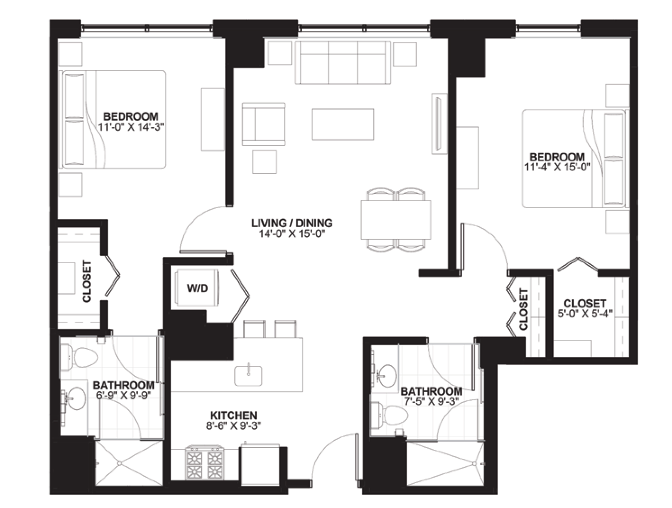 Unit 2 — 2 bedroom floor plan, 1,083 sq ft at Sienna Chicago