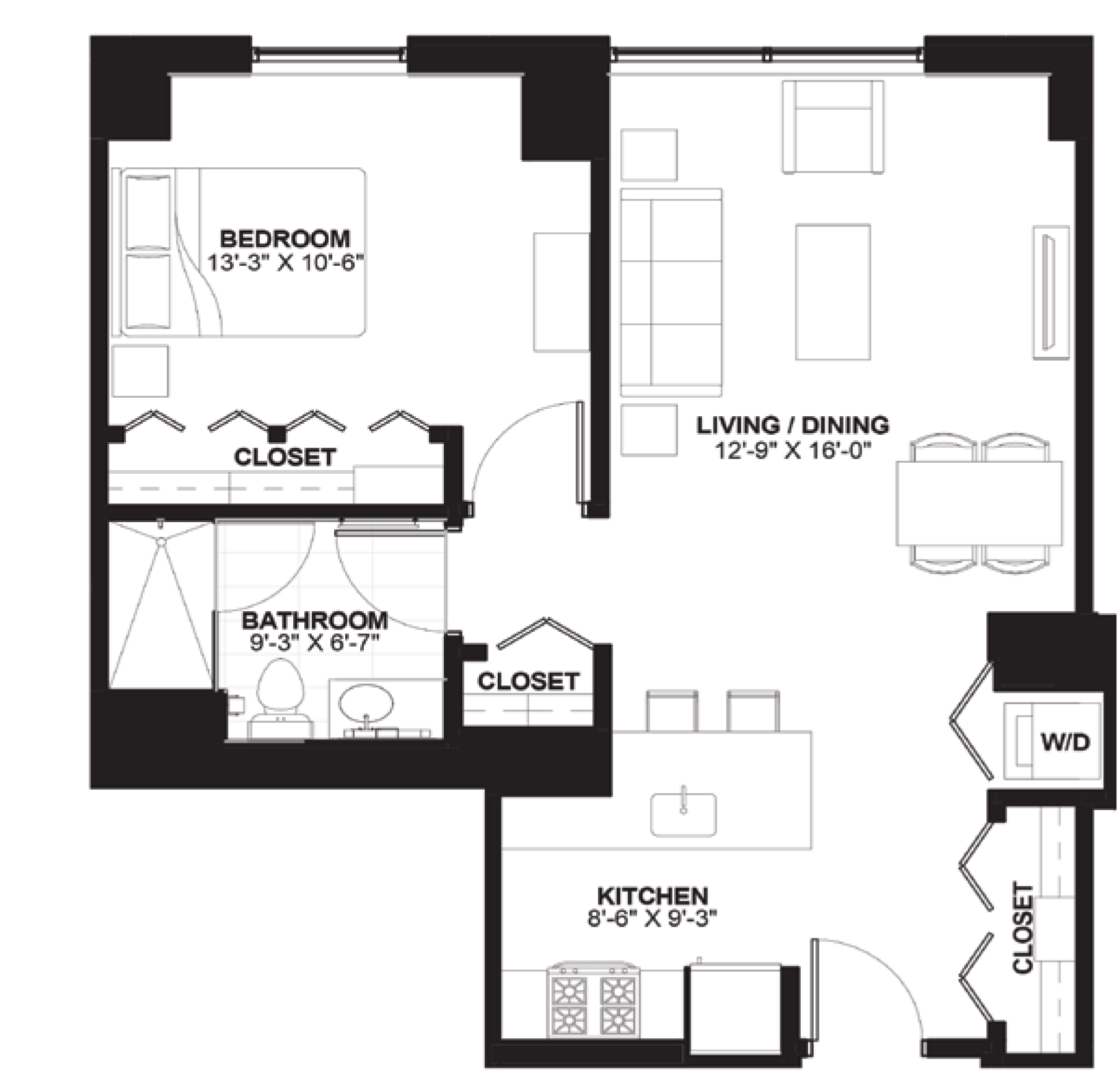 Unit 3 — 1 bedroom floor plan, 738 sq ft at Sienna Chicago