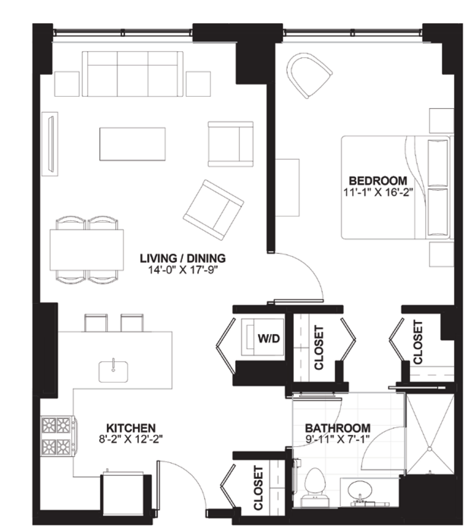 Unit 4 — 1 bedroom floor plan, 795 sq ft at Sienna Chicago