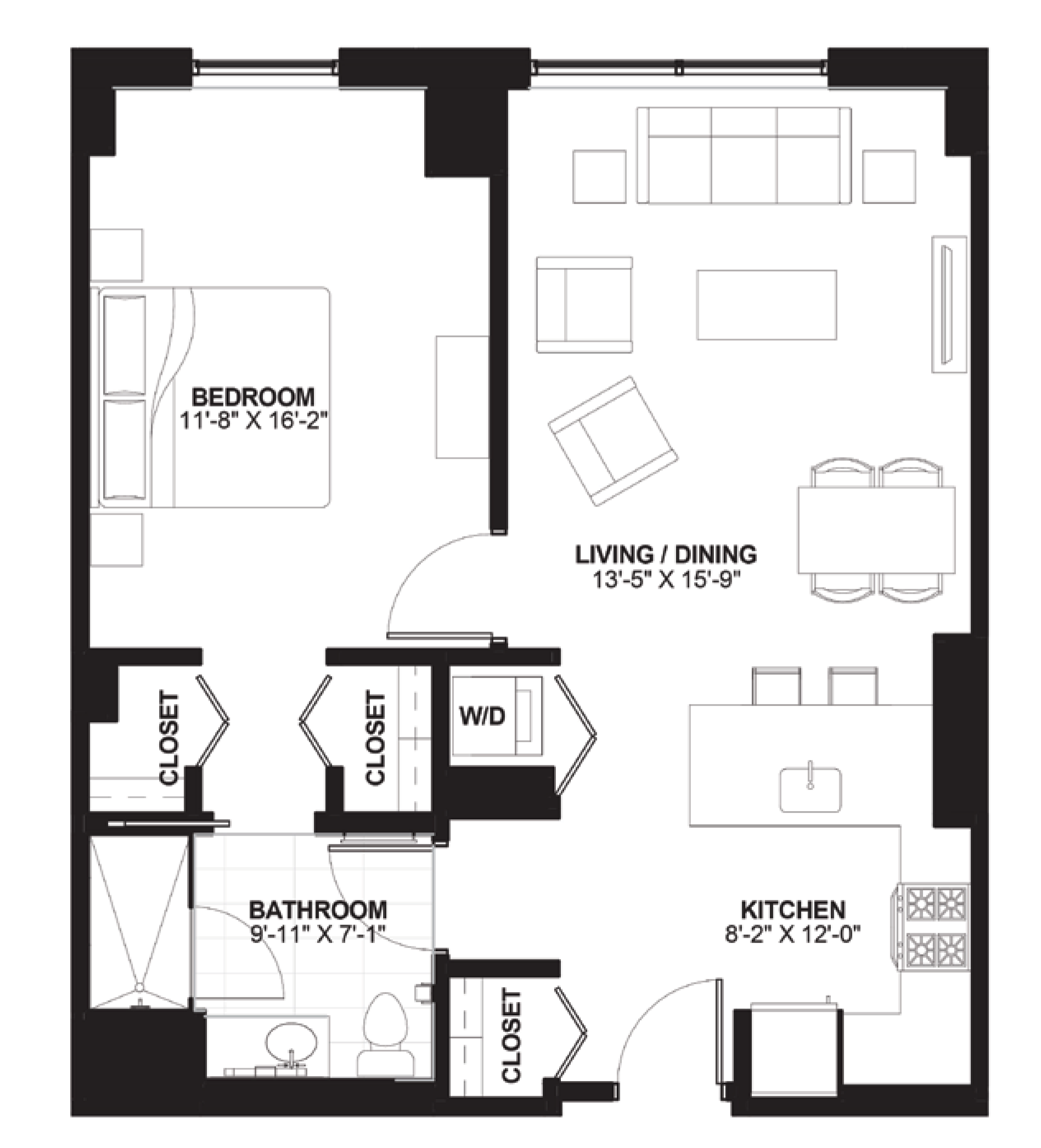 Unit 5 — 1 bedroom floor plan, 795 sq ft at Sienna Chicago