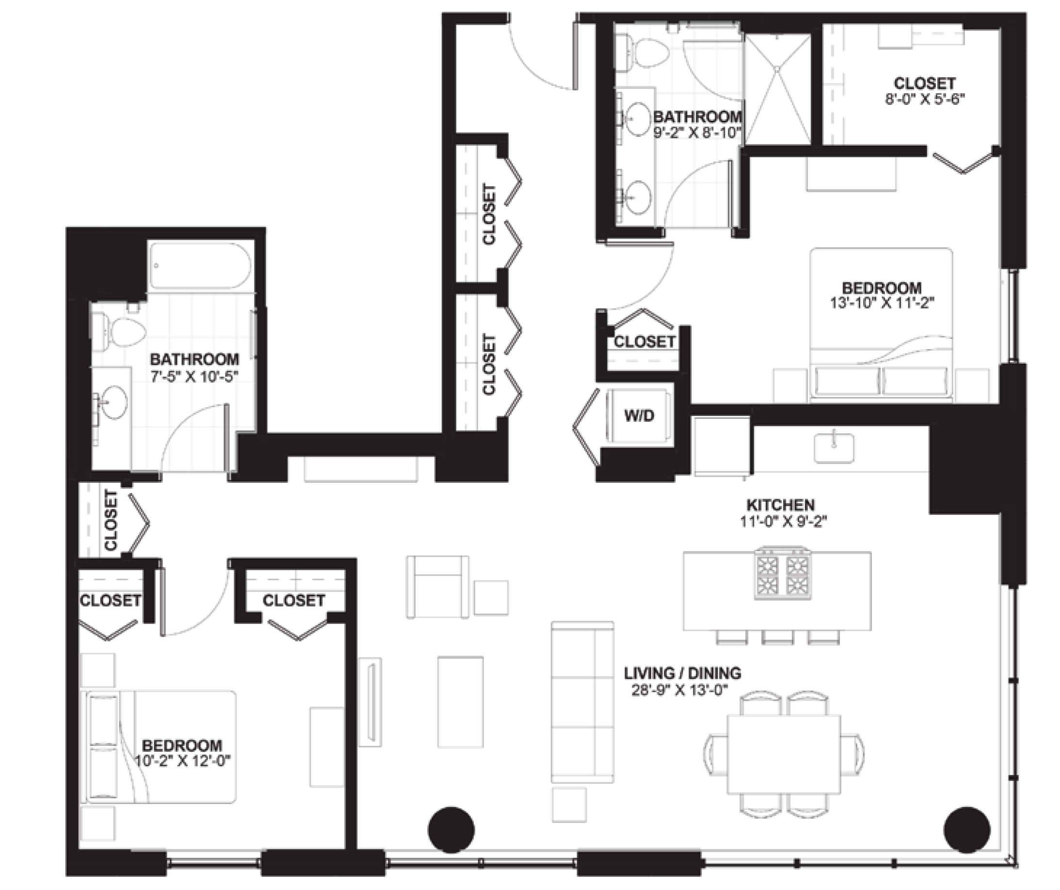Unit 9 — 2 bedroom floor plan, 1,410 sq ft at Sienna Chicago
